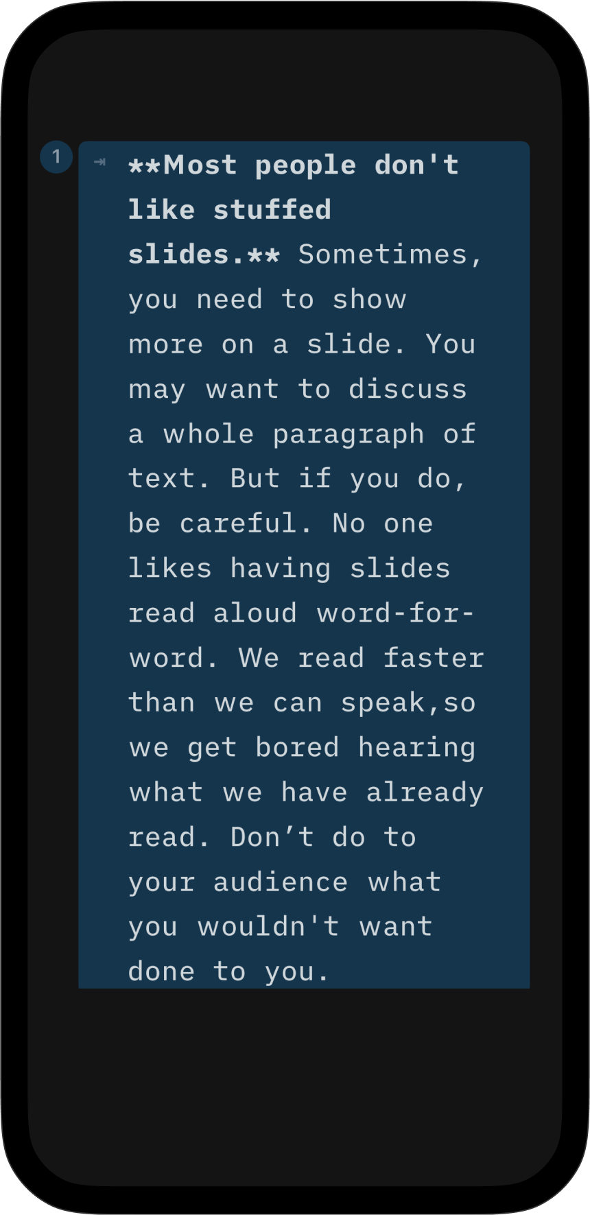 A paragraph of text entered in the Editor with indentation.