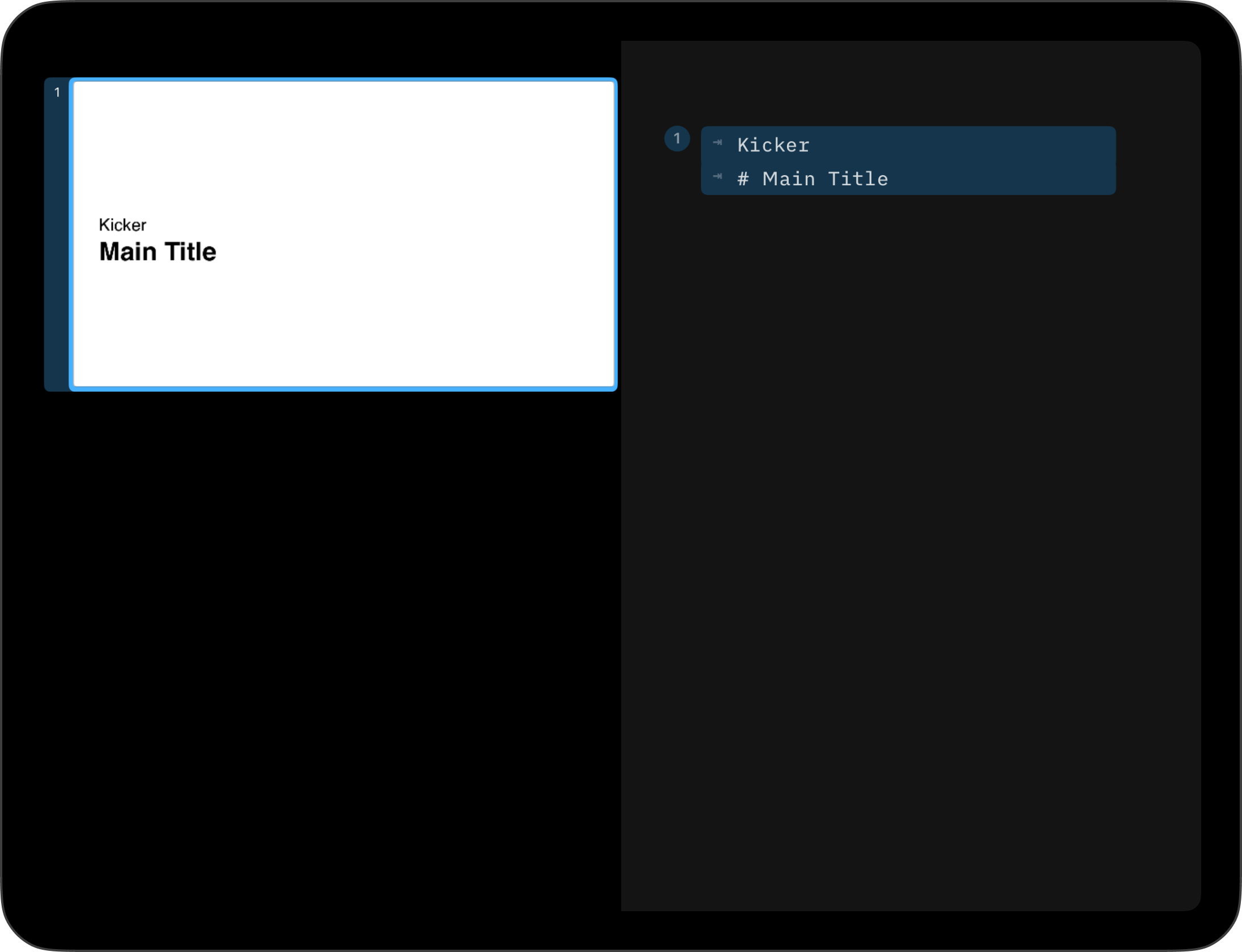 A kicker and a title in the same cell.