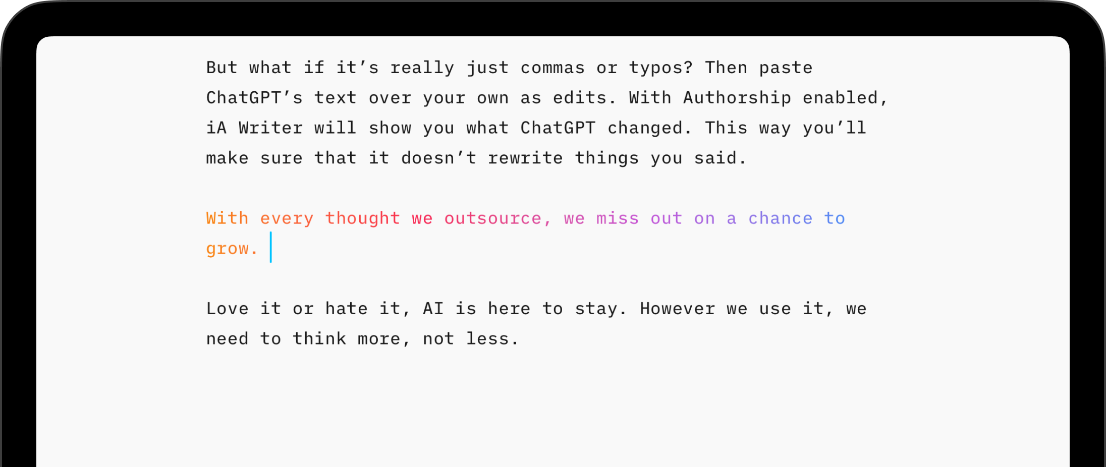 Screenshot of AI text marked in multicolor