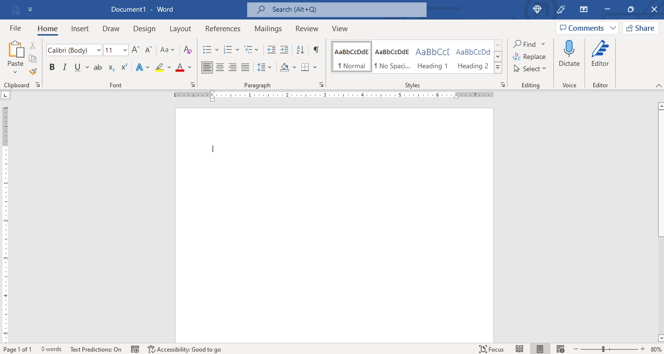 Microsoft Word interface