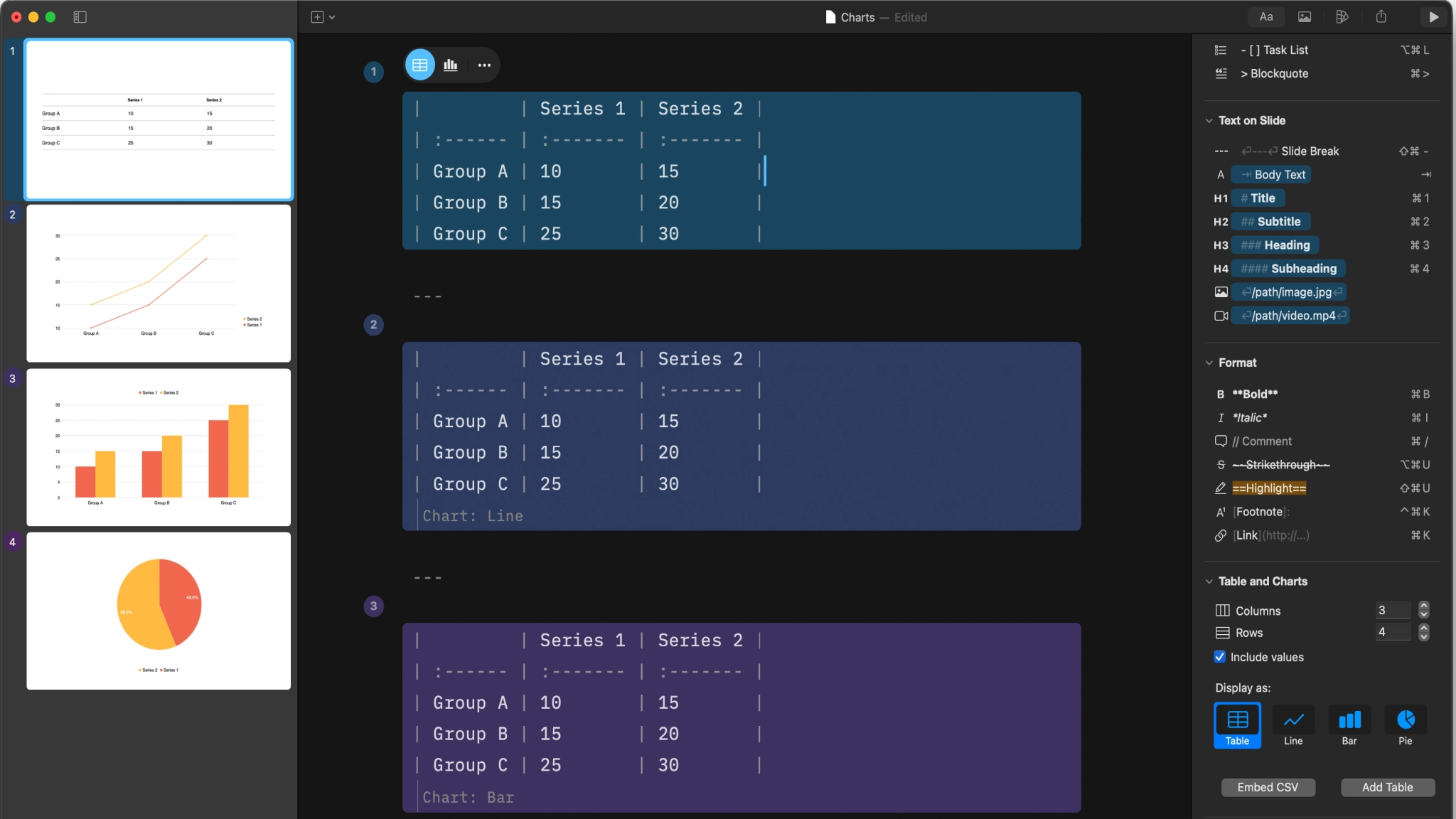 Tables and Charts Mac