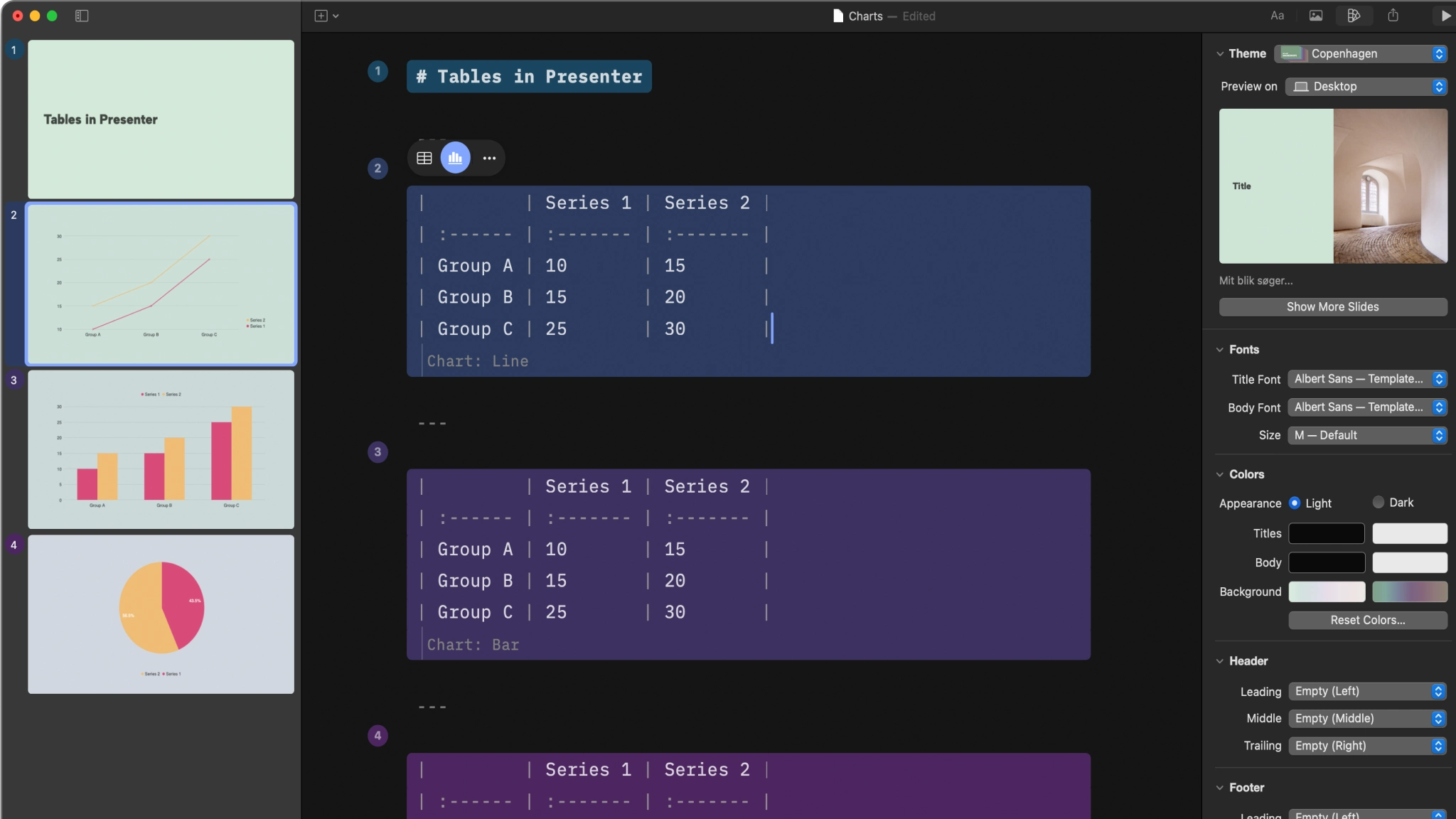 Charts in Presenter adapting to Copenhagen theme colors