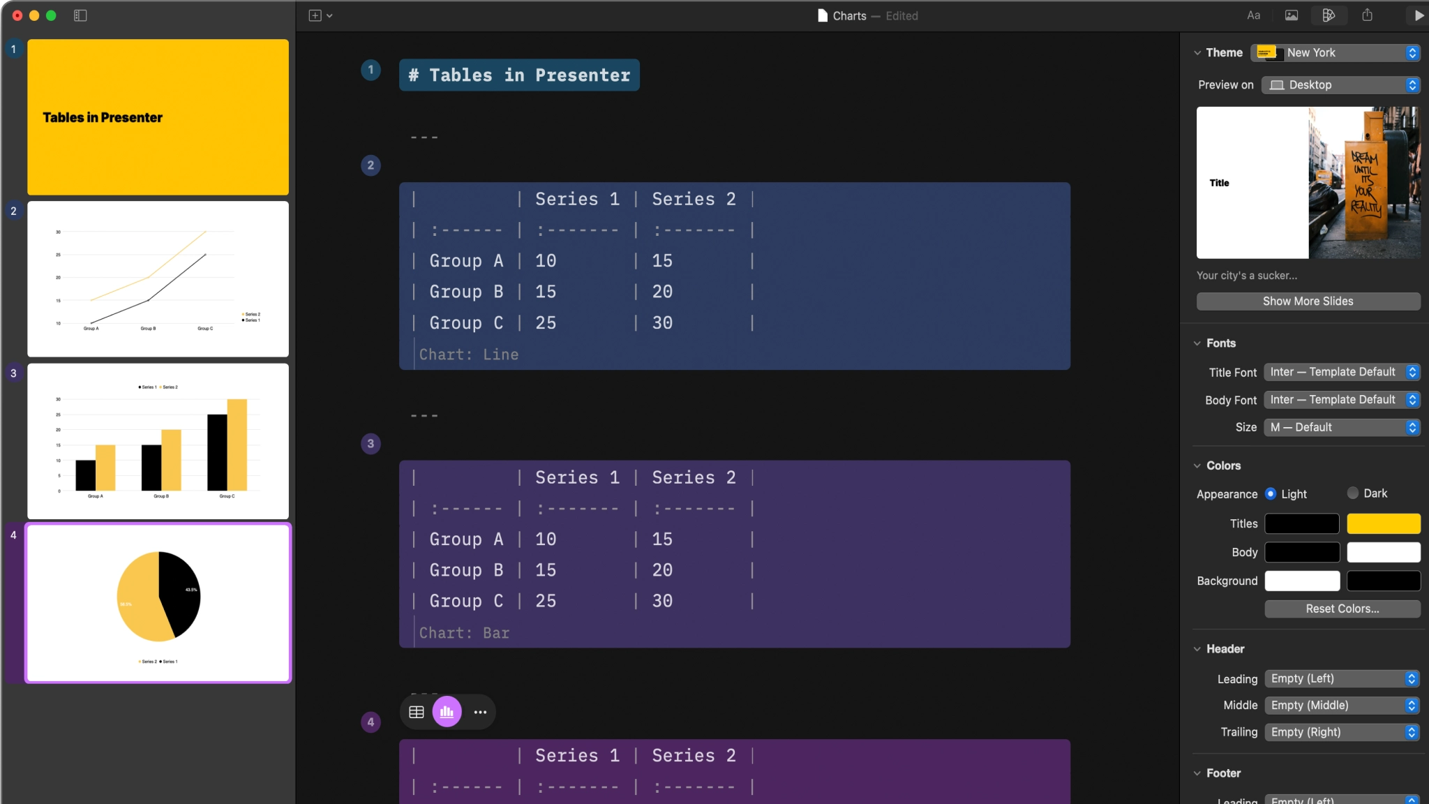 Charts in Presenter adapting to New York theme colors
