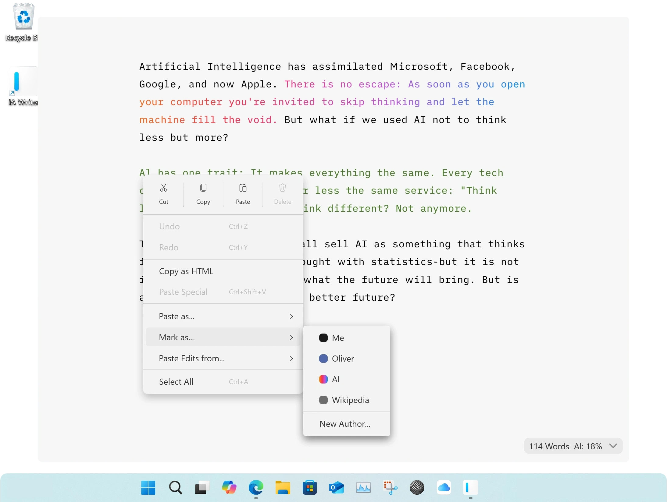 iA Writer for Windows with Authorship