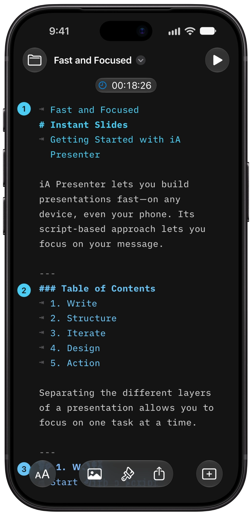 Access the Design menu of Presenter from the toolbar.