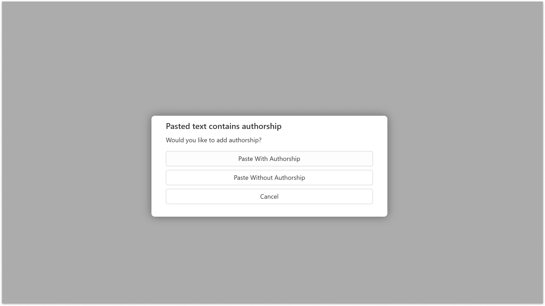 A pop up menu with the option of pasting the content with Authorship