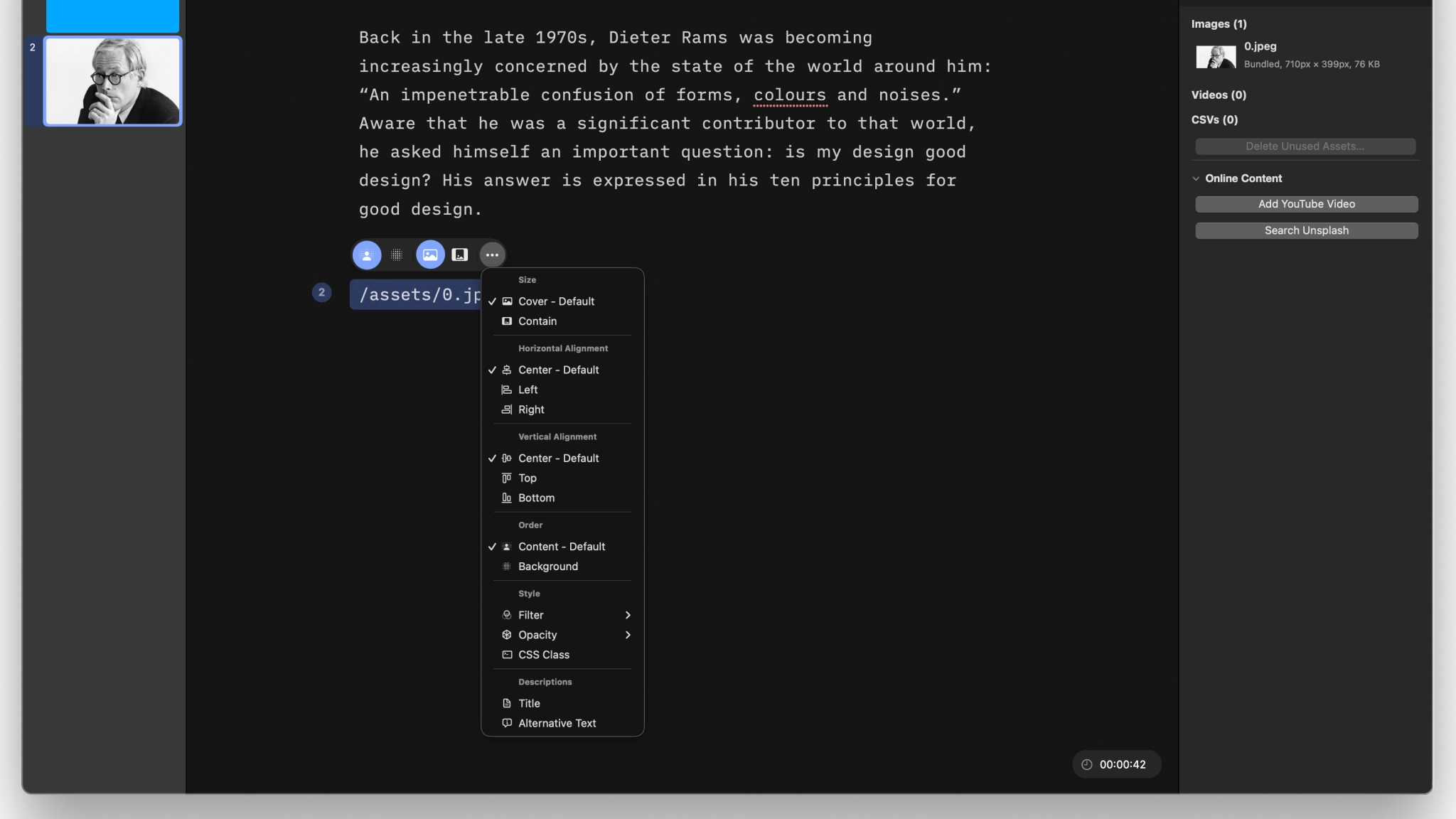 Some image control is possible from the floating menu on the top of the images