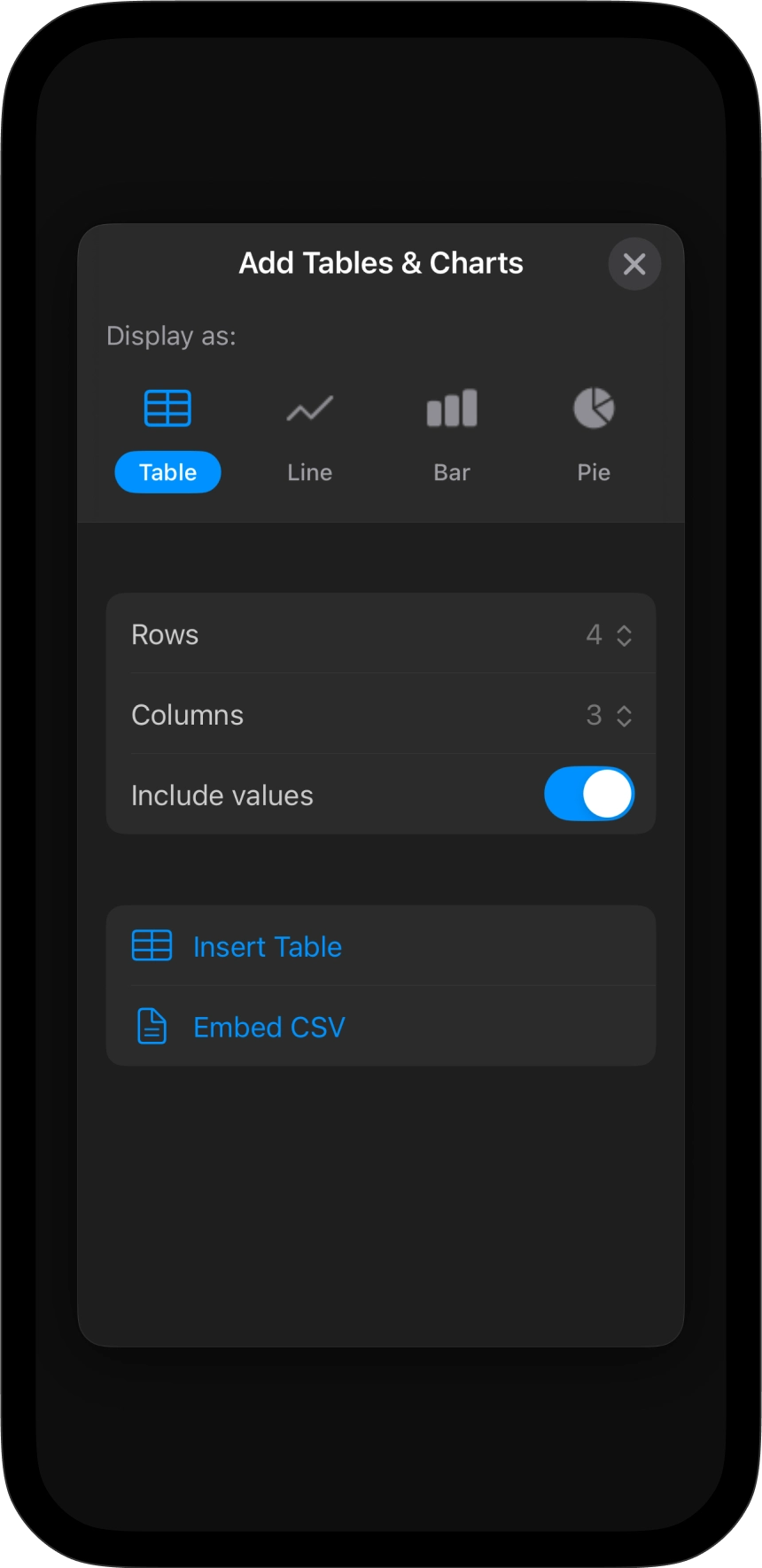 The Tables and Charts generator
