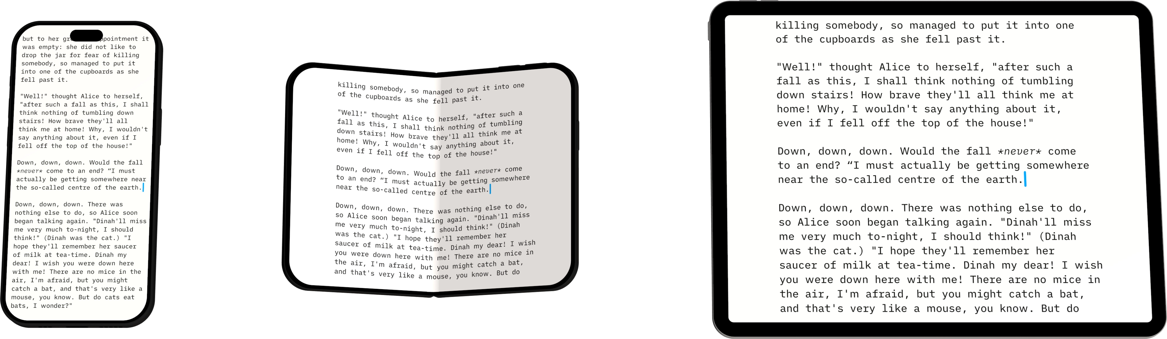 iA Writer displayed on an iPhone, iPhone Duo, and iPad.