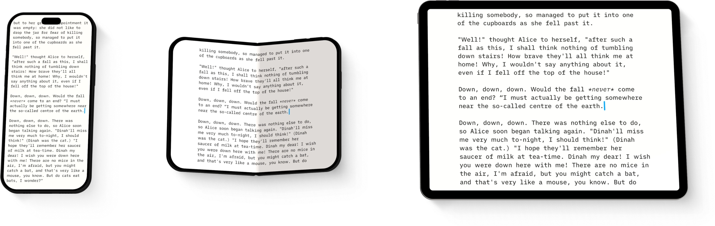 iA Writer displayed on an iPhone, iPhone Duo, and iPad.