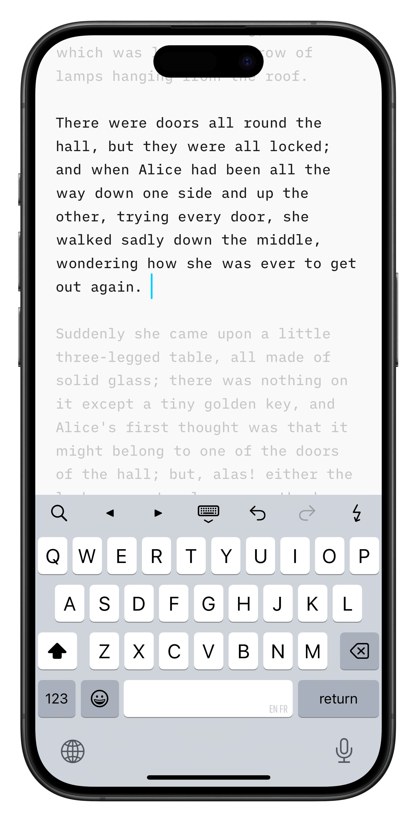 iA Writer's Focus mode highlighting a single phrase in the text