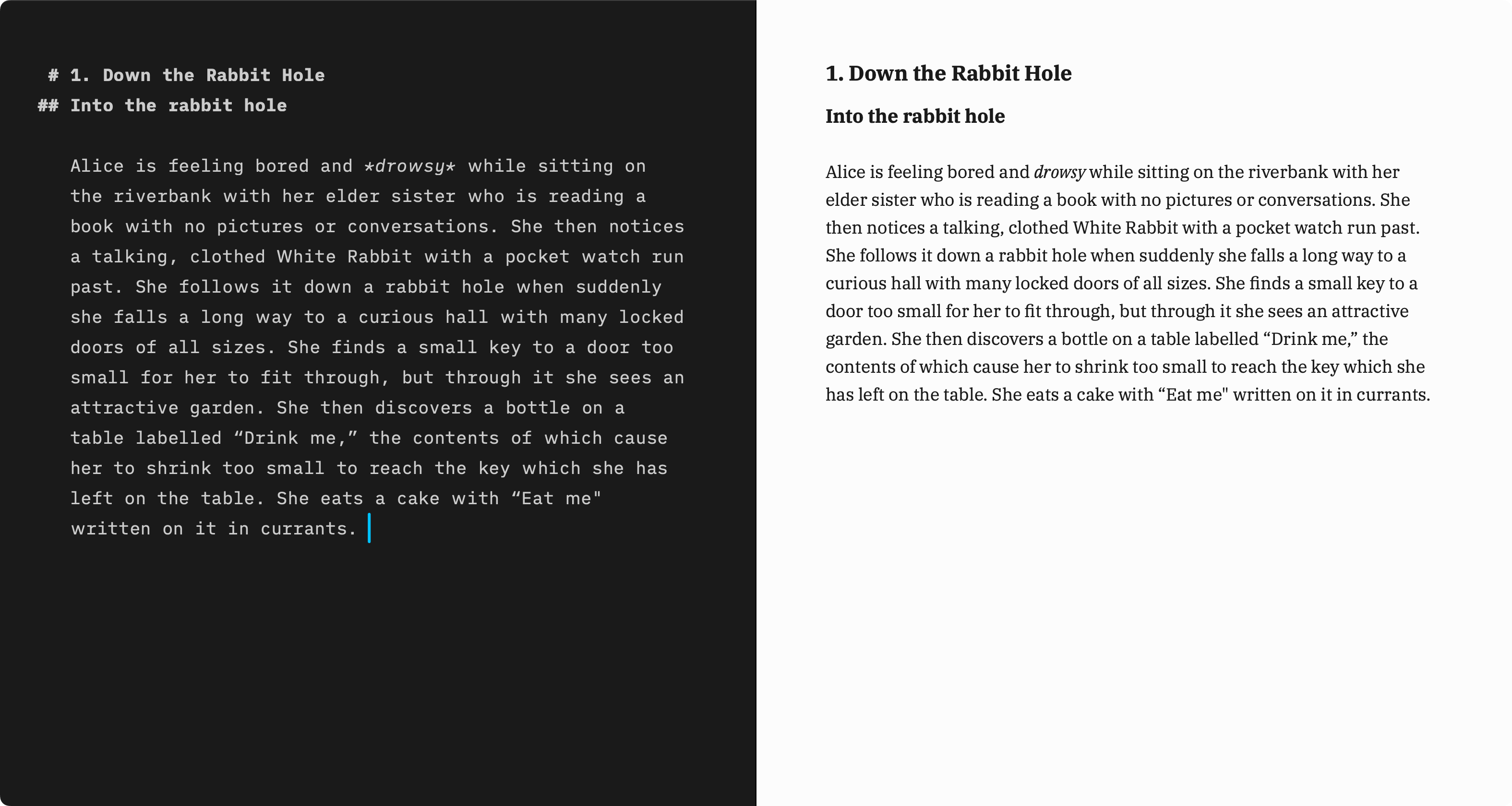 iA Writer's Editor and Preview side by side