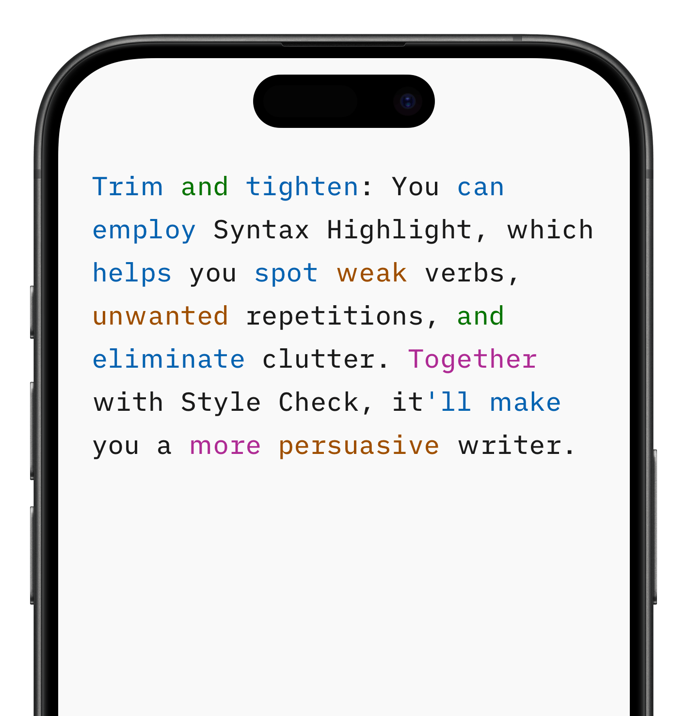 Syntax Highlight turned on, using color to mark parts of speech