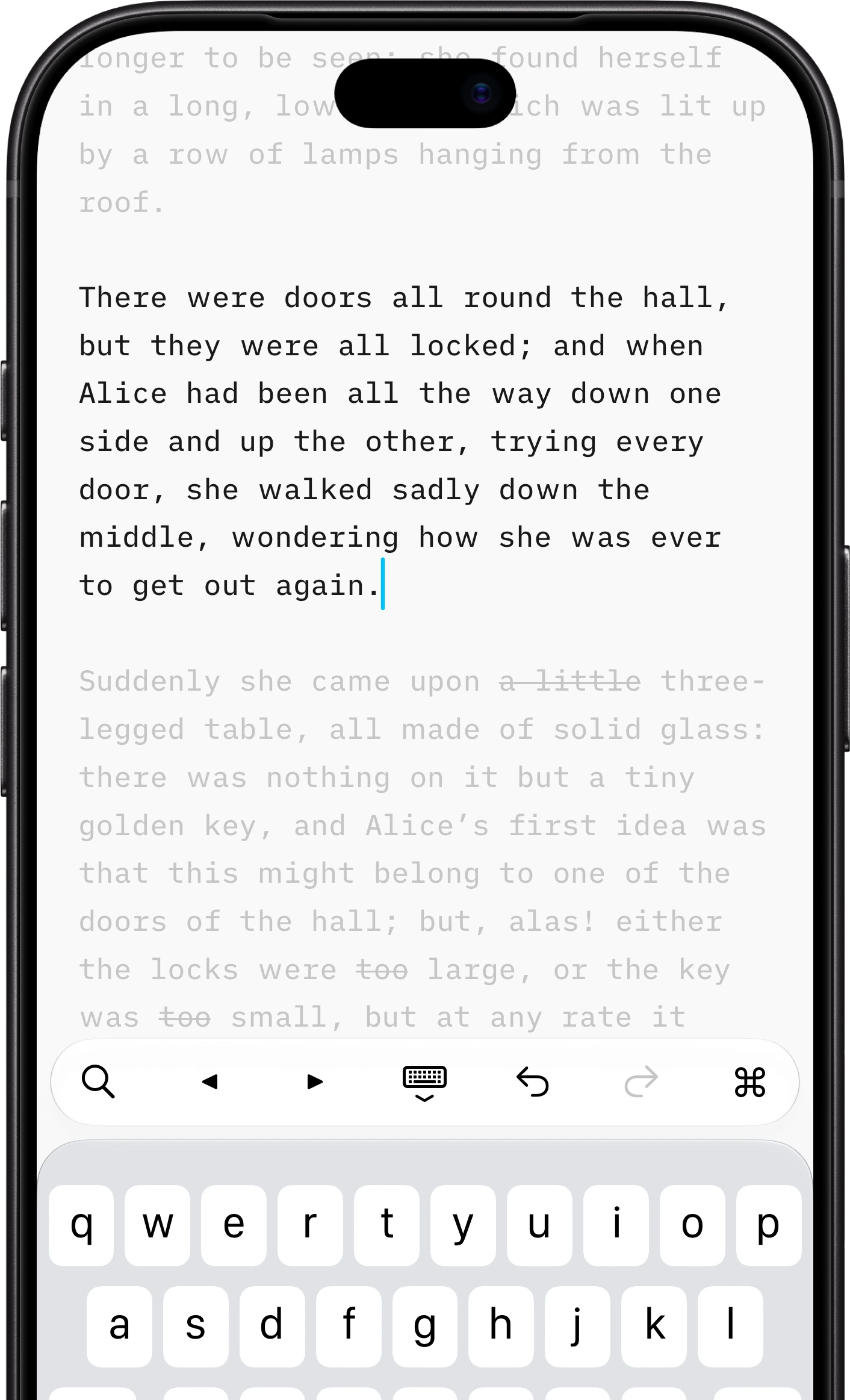 iA Writer's Focus mode highlighting a single phrase in the text