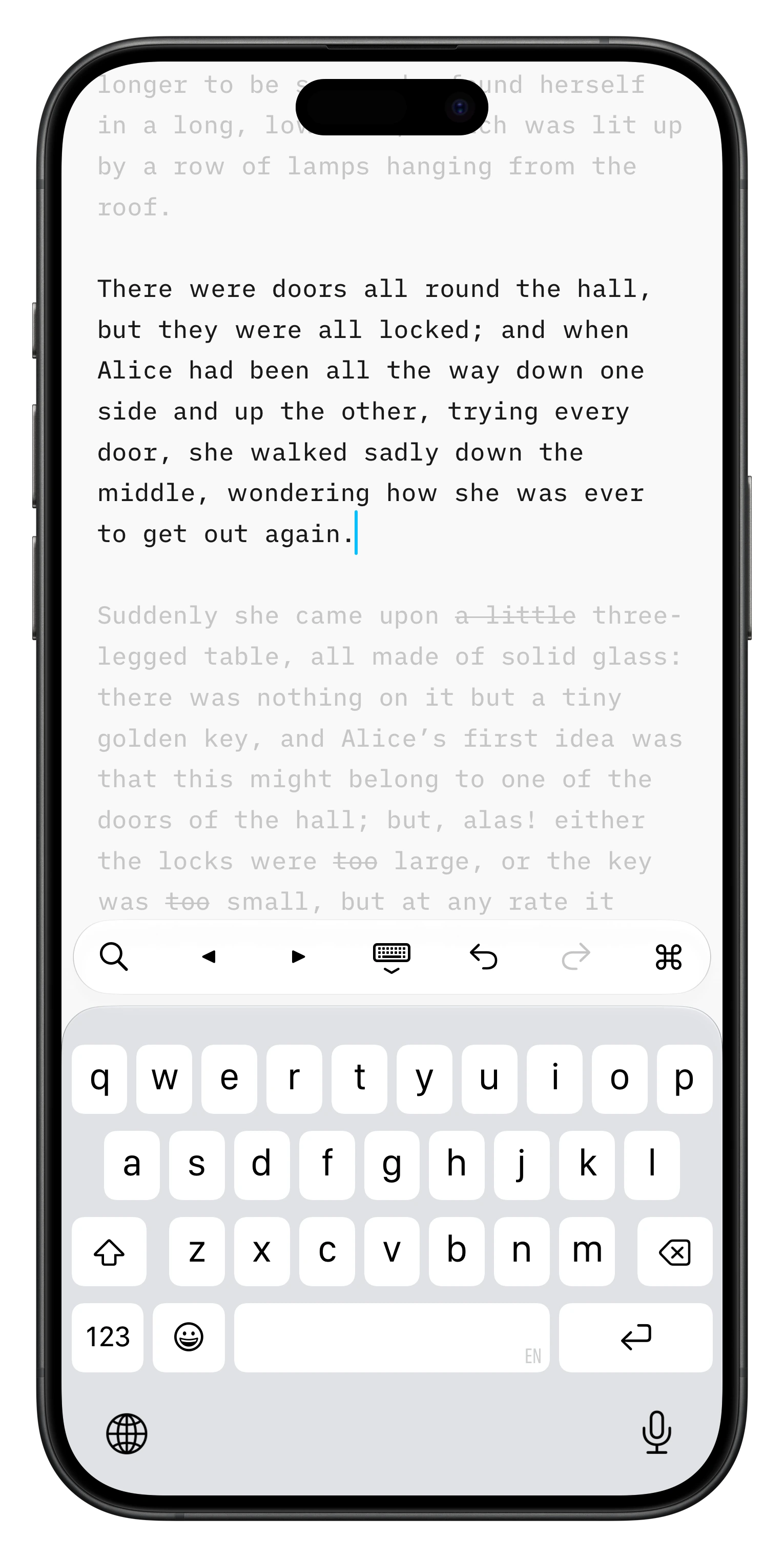 iA Writer's Focus mode highlighting a single phrase in the text
